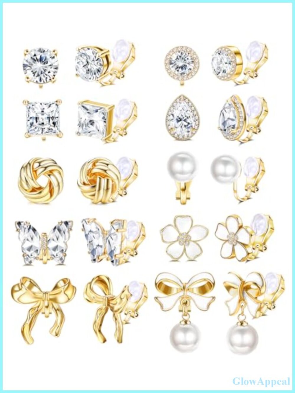 Clip On Earrings Women Gold Non Pierced Dangle Pearl Bow Flower Butterfly Cubic
